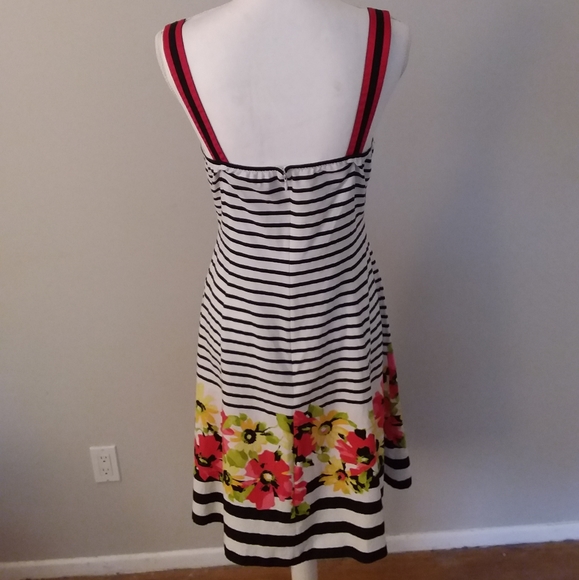 R&K Original Black/White Stripe Dress with Flowers - Picture 6 of 10